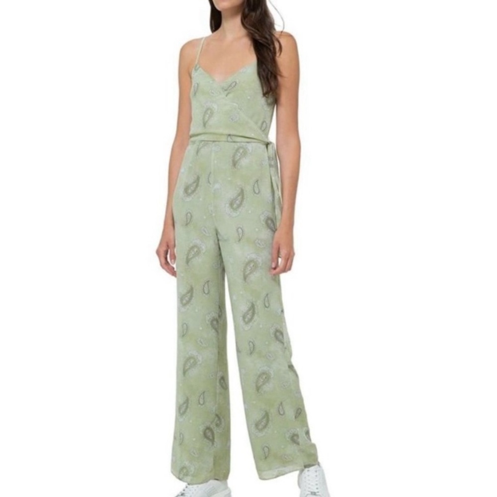 Michael Kors Paisley wrap, front wide leg green jumpsuit spaghetti strap size L